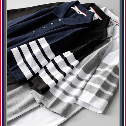 Polo de algodón a rayas, moderna camiseta informal para hombre, con solapa y manga corta.