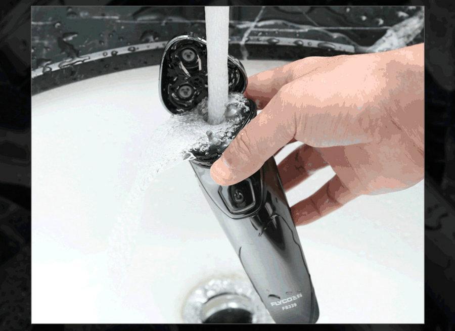 Afeitadora eléctrica rotativa recargable lavable FLYCO para hombre con cabezal flotante 3D FS336