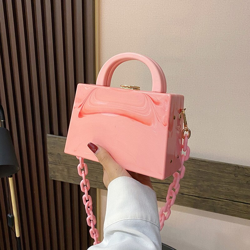 Bolso de mano de noche para mujer, con hebilla de cadena acrílica
