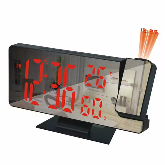 Reloj despertador con proyección LED para el hogar: hora, temperatura, luz de fondo y función de repetición.