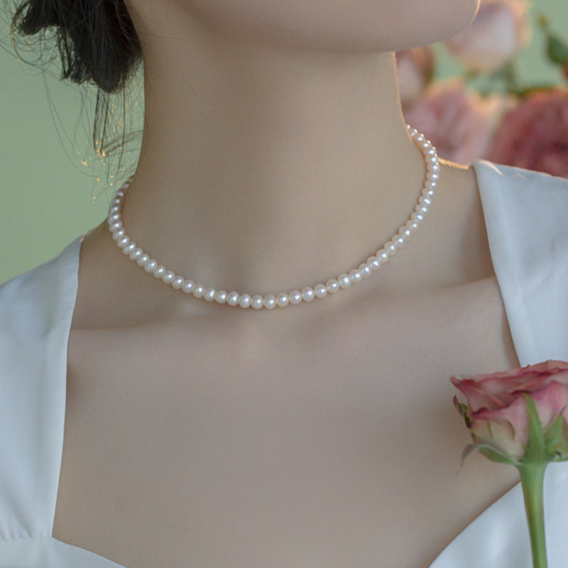 Pure natural freshwater pearl necklace, high-quality strong light pearl collarbone chain, elegant and high-end neck chain