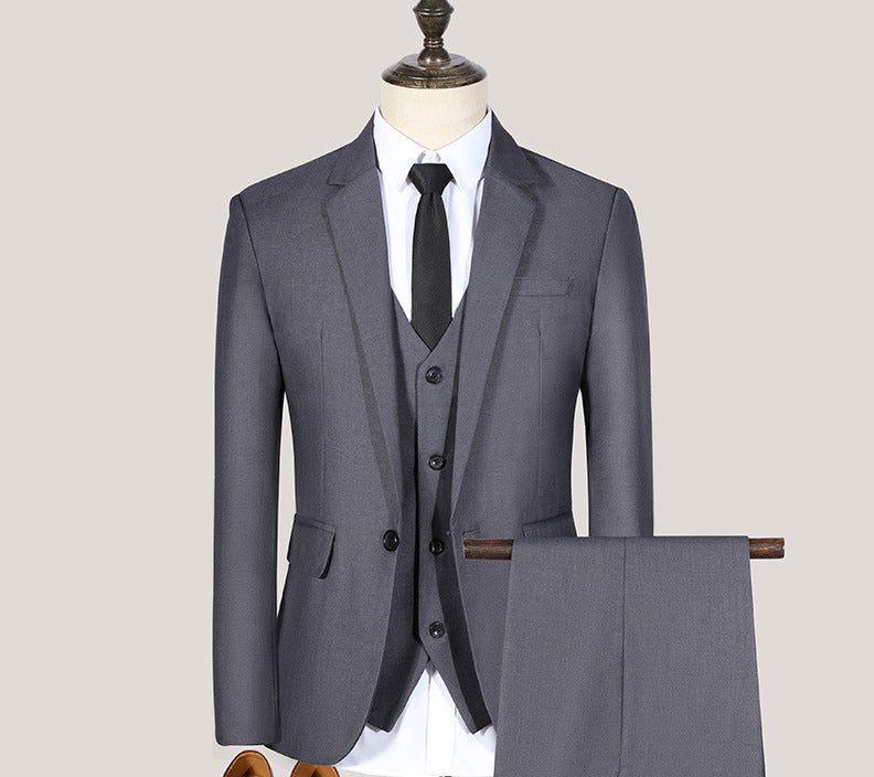 Conjunto de traje juvenil de corte entallado de primavera y otoño para hombre, conjunto de tres piezas para boda, traje de padrino de boda