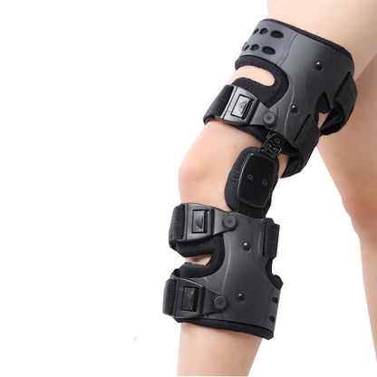 Dispositivo ortopédico de soporte corrector de rodilla unilateral ajustable con giro interno y externo.