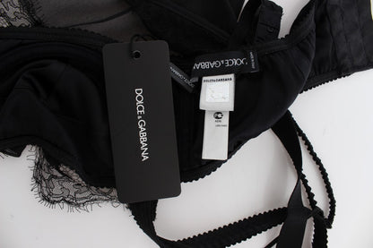 Dolce & Gabbana Black Silk Floral Lace Lingerie Top