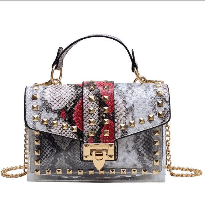 Bolso de mano elegante con remaches y nuevas cadenas para mujer