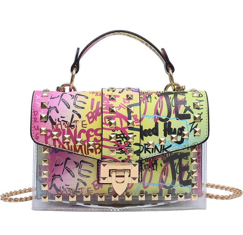 Bolso de mano elegante con remaches y nuevas cadenas para mujer