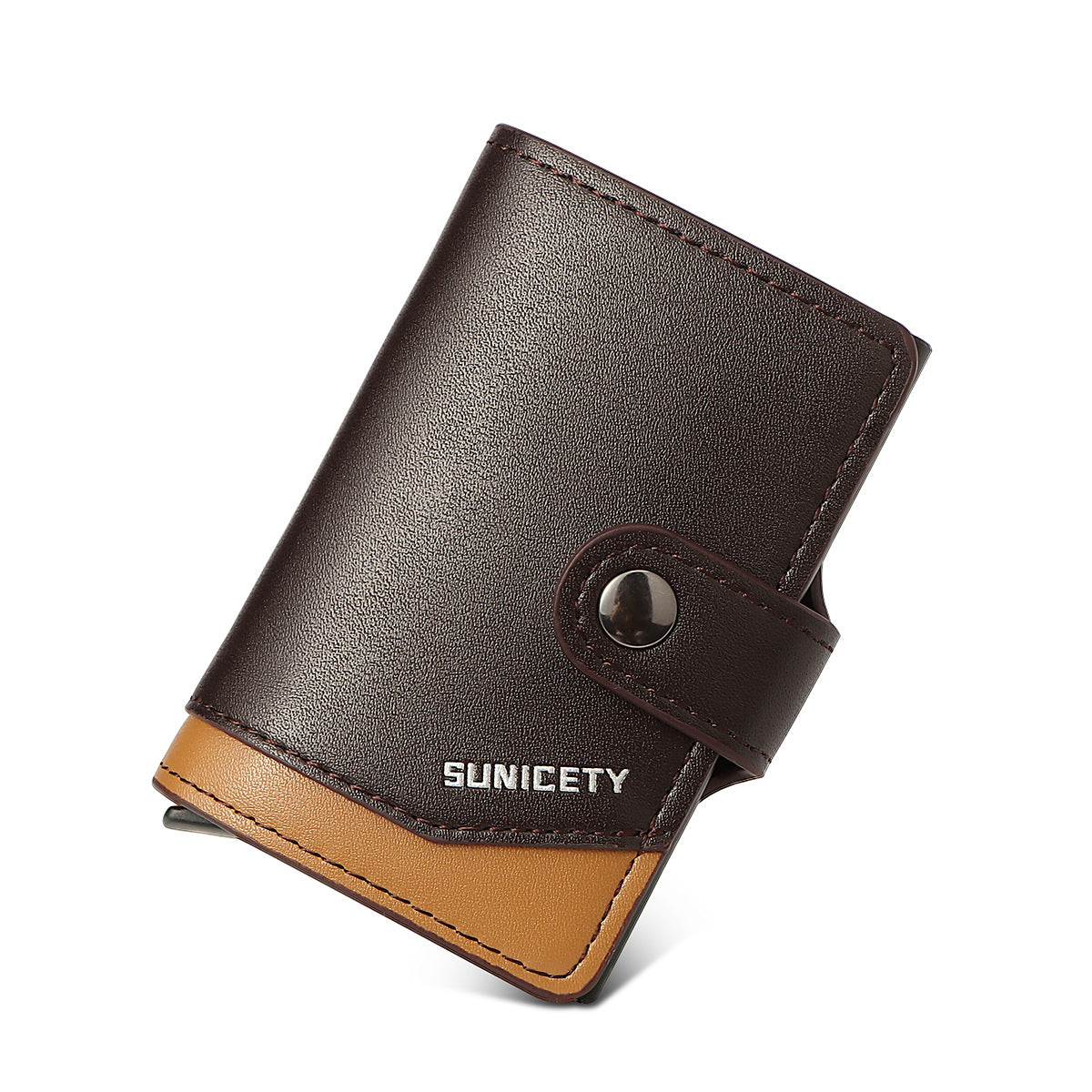 Tarjetero automático de aluminio y metal con apertura emergente para mujer y hombre