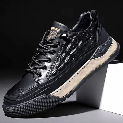 Zapatos deportivos de cuero genuino con cordones para hombre, zapatillas informales de moda