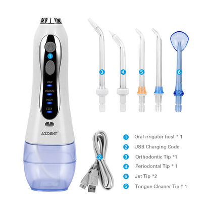 Irrigador bucal inalámbrico portátil con 3 modos, recargable por USB, con chorro de agua, 5 boquillas de 300 ml