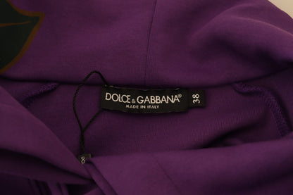 Dolce & Gabbana Purple Floral Print Pullover  Cotton Sweater