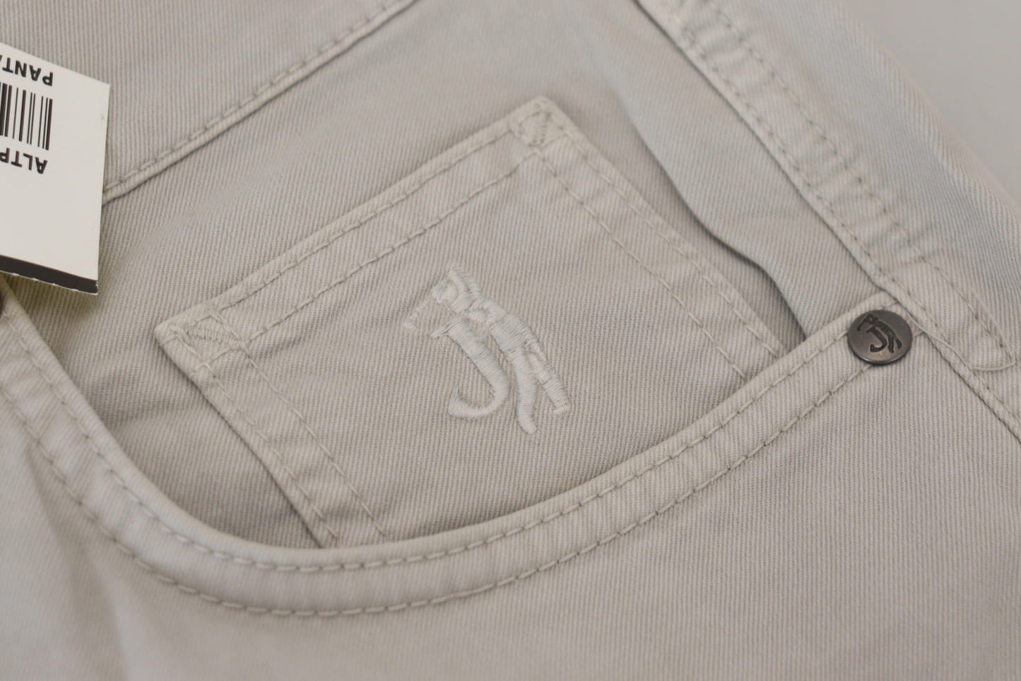 Jeckerson Gray Cotton Tapered Men Casual Pants