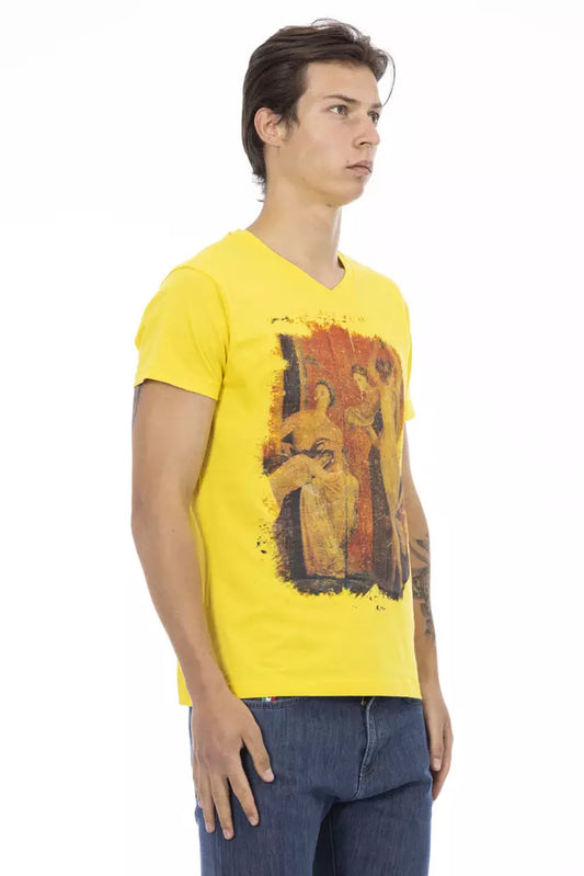 Trussardi Action Yellow Cotton Men V-Neck T-Shirt
