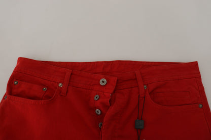 Dolce & Gabbana Red Cotton Straight Fit Men Denim Jeans