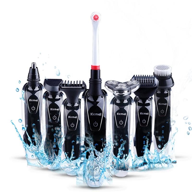 Afeitadora eléctrica 3D Kemei 7 en 1 para hombres, recortadora de barba 3 en 1, afeitadora recargable para hombres.
