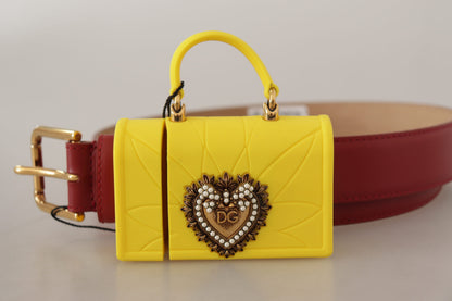 Dolce & Gabbana Red Leather Yellow DEVOTION Heart Bag Buckle Belt