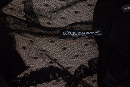 Dolce & Gabbana Black Lace Trim A-line Mini Nylon Dress