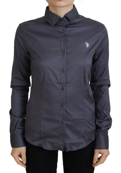 U.S. POLO ASSN. Gray Printed Long Sleeves Collared Top