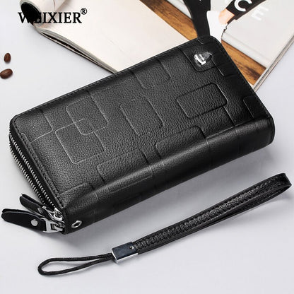 Cartera WEIXIER de cuero genuino para teléfono móvil, con cremallera para hombre, monedero de negocios