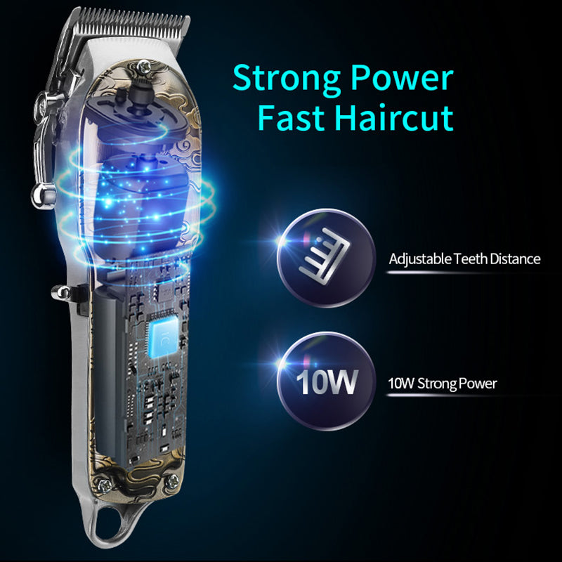 Cortadora de pelo totalmente metálica con cabezal de aceite retro, tijeras para tallar, máquina cortadora de pelo eléctrica con carga USB