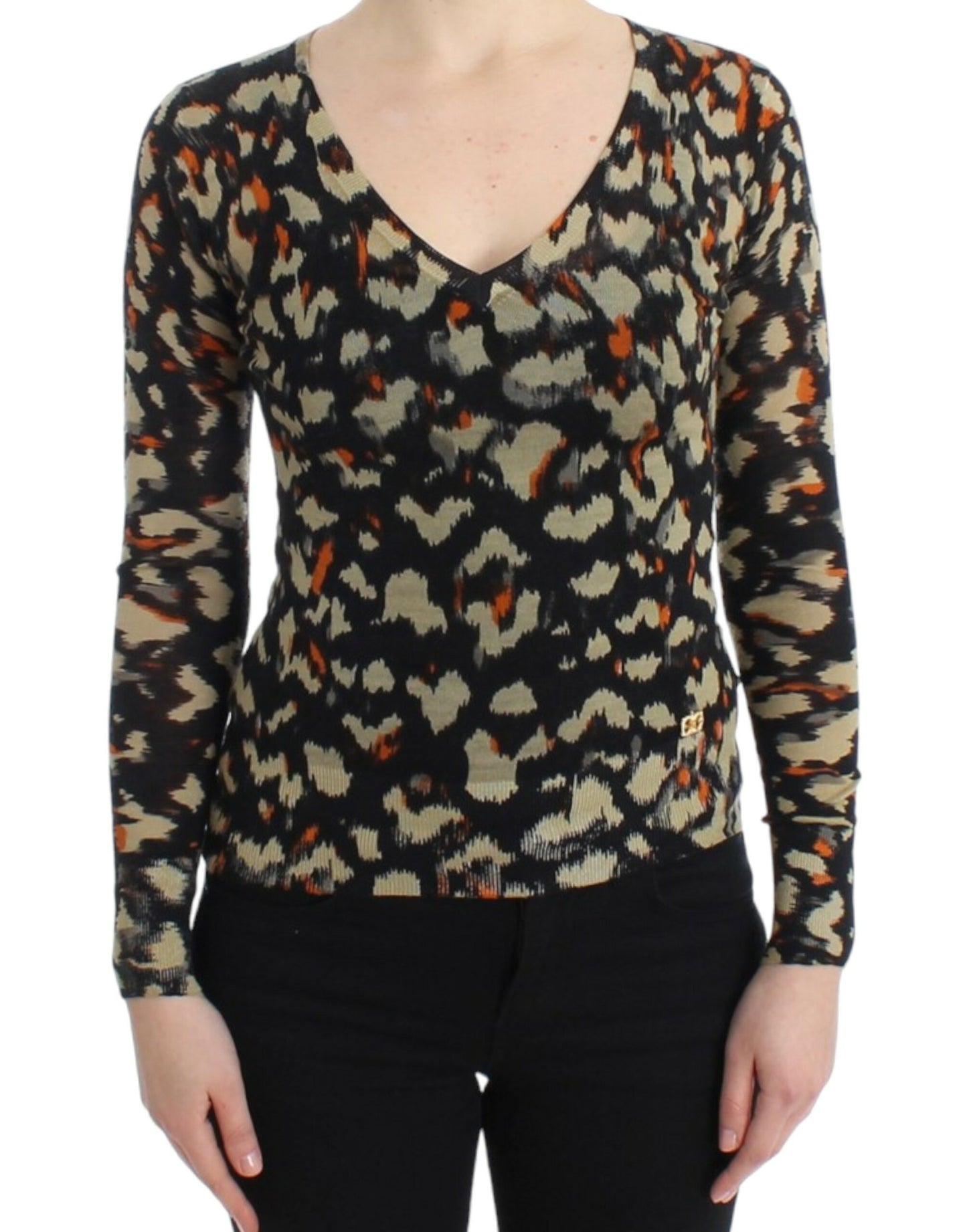 Cavalli Multicolor v-neck wool jumper