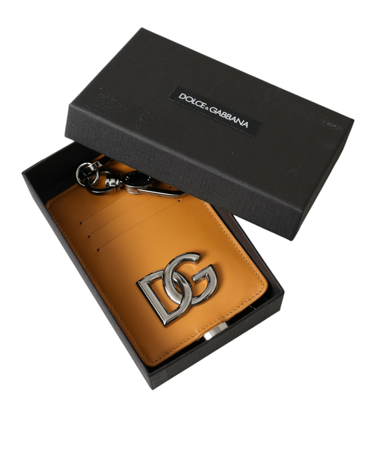 Dolce & Gabbana Orange Calf Leather Credit Card Holder Clip On Wallet