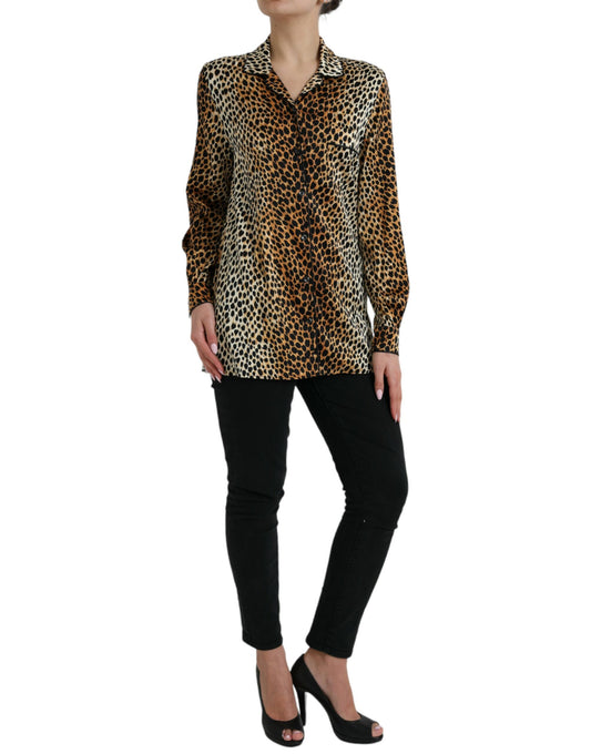Dolce & Gabbana Brown Leopard Print Long Sleeves Blouse Top