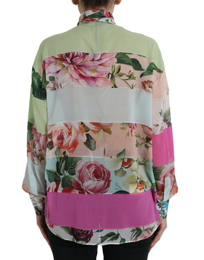 Dolce & Gabbana Multicolor Floral Patchwork Ascot Collar Top
