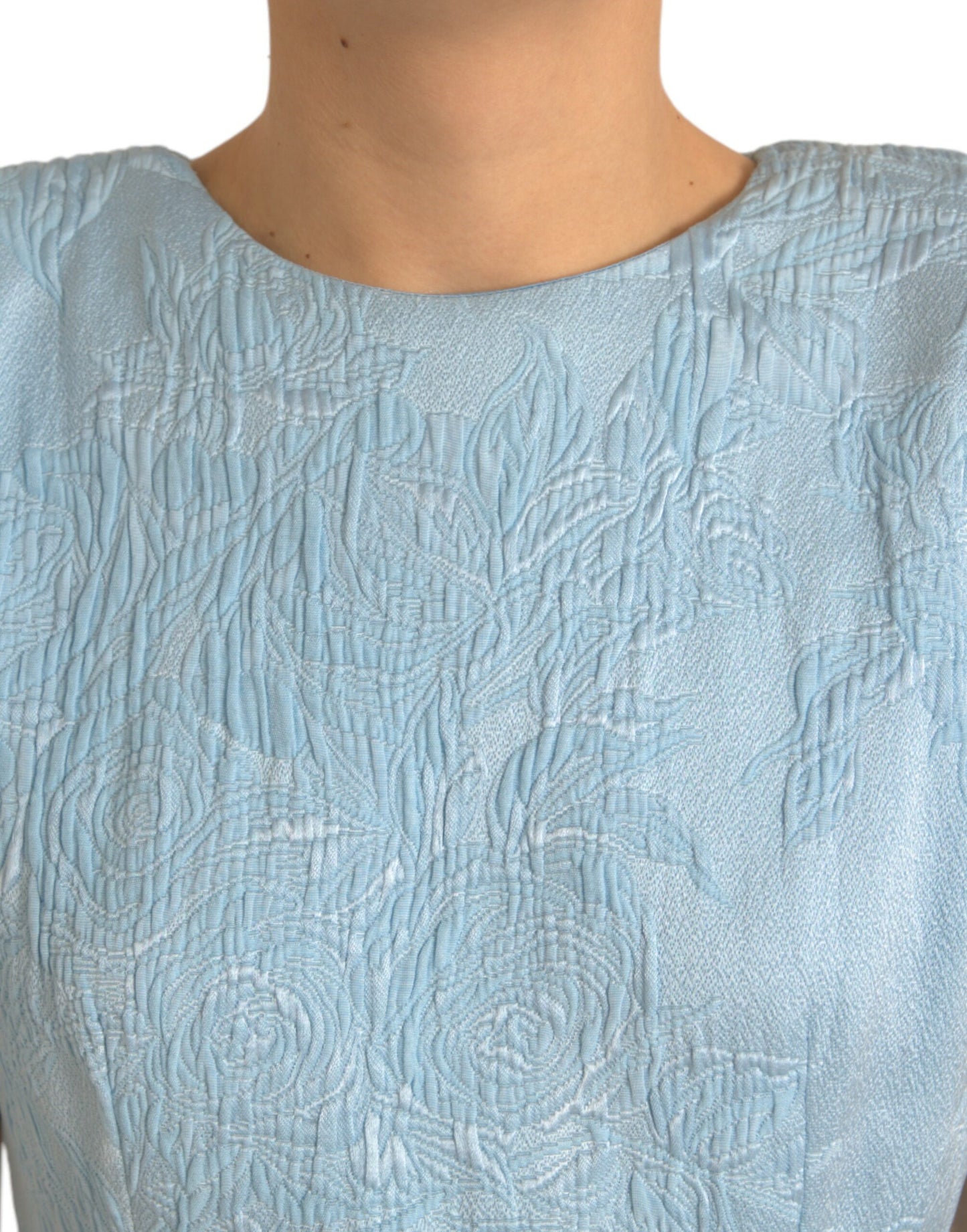 Dolce & Gabbana Light Blue Floral Jacquard Puff Sleeve Mini Dress