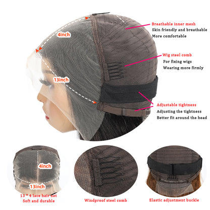 Peluca de encaje frontal con diadema de cabello humano real, peluca Bob de 13 x 4, cabello humano liso