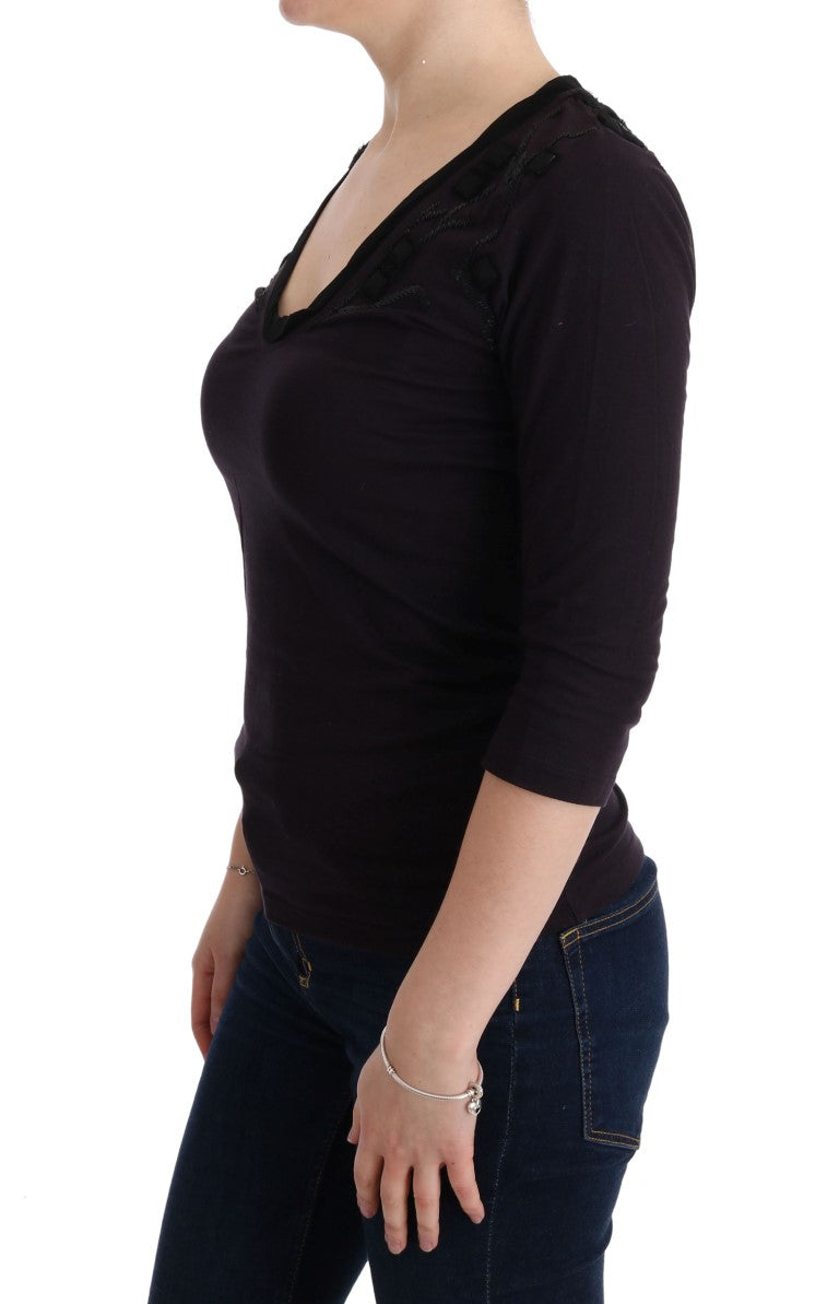 Costume National Purple V-neck Cotton T-shirt