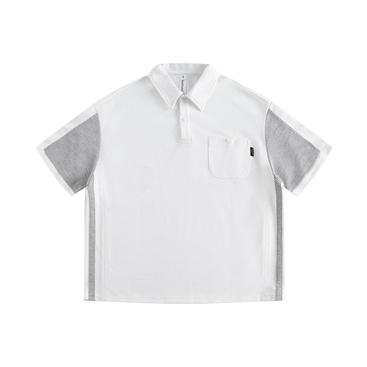 Polo holgado de manga corta con bolsillo de parche y diseño de patchwork con bloqueo de color para hombre