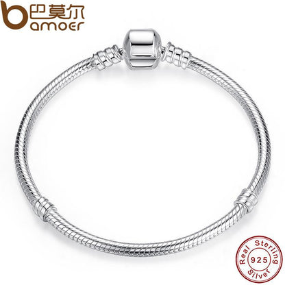 Pulsera BAMOER de cadena de serpiente de plata de ley 925 (17-20 cm) PAS902