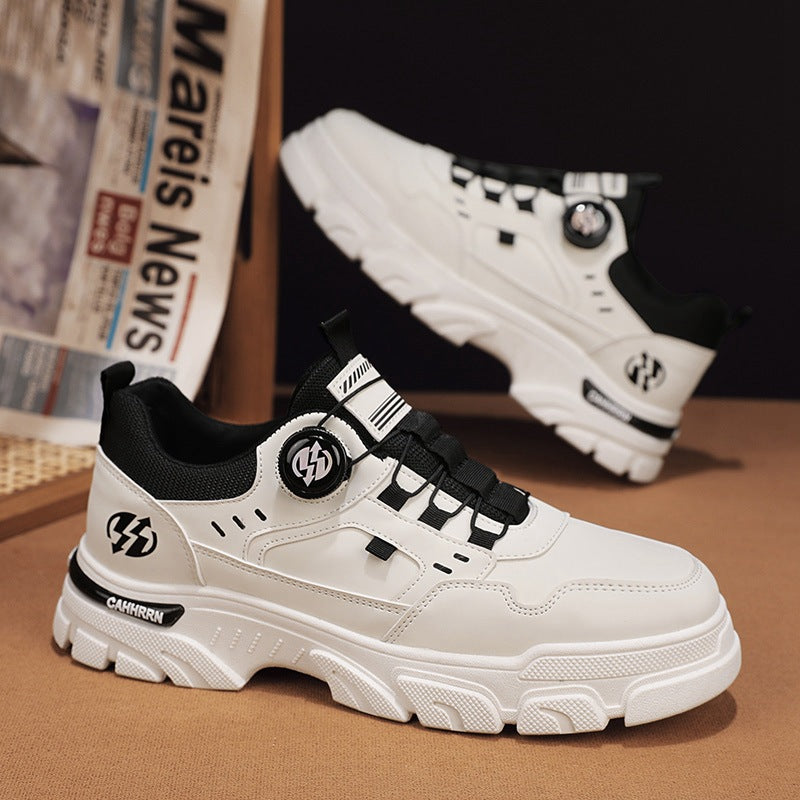 Zapatos trabajo de corte bajo, zapatillas casuales de cuero para hombre, zapatos de moda con botones giratorios para hombre