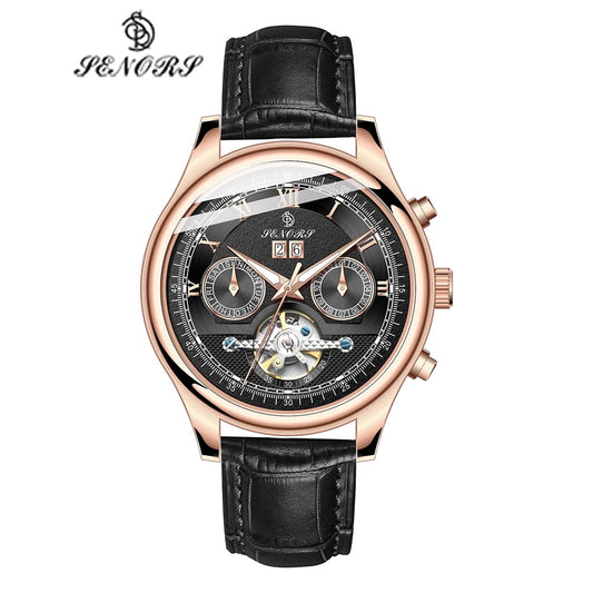 Reloj mecánico automático SenorsSN170 para hombre, de lujo, de cuero militar, cronógrafo