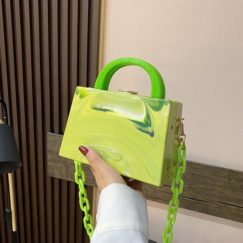 Bolso de mano de noche para mujer, con hebilla de cadena acrílica