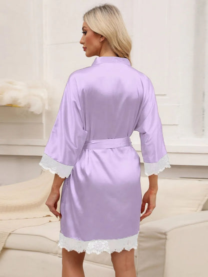 Pijama para mujer, bata de baño de color con encaje y empalme