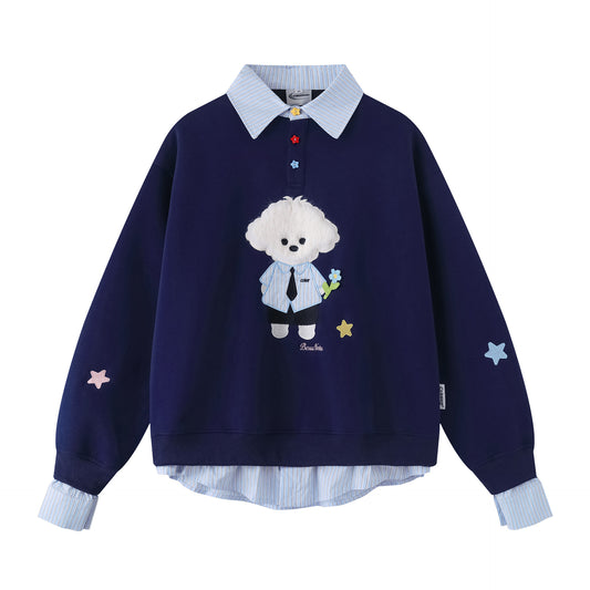 Sudadera de dos piezas con bordado de oso retro, unisex, holgada, combinable, estilo universitario