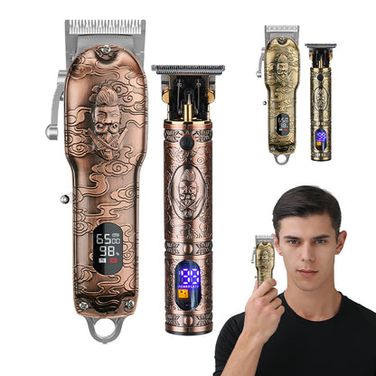 Cortadora de pelo totalmente metálica con cabezal de aceite retro, tijeras para tallar, máquina cortadora de pelo eléctrica con carga USB