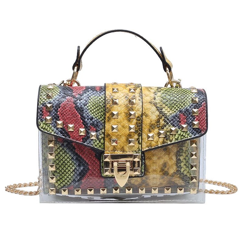 Bolso de mano elegante con remaches y nuevas cadenas para mujer