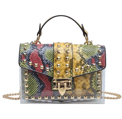 Bolso de mano elegante con remaches y nuevas cadenas para mujer