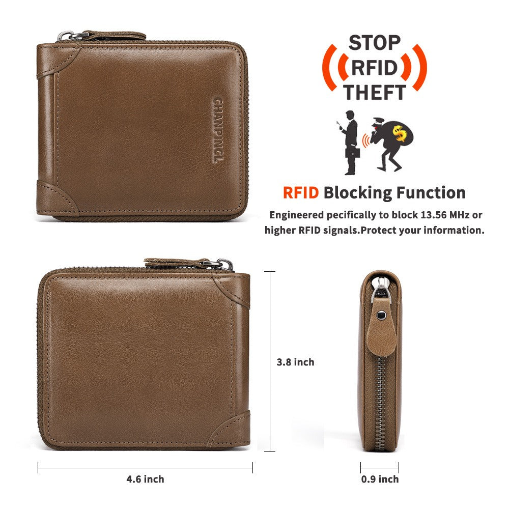 Cartera de cuero con cremallera, horizontal, multifunción, con caja de regalo