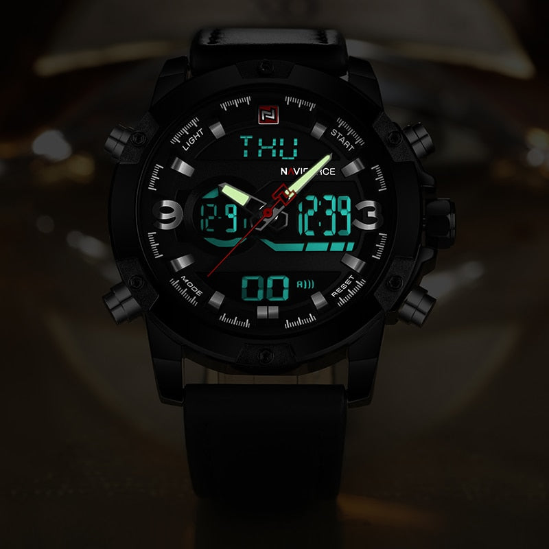 NAVIFORCE - Reloj deportivo analógico digital de cuero para hombre, marca de lujo, estilo militar, de cuarzo