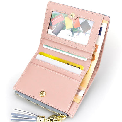 Monedero con borlas y cremallera para mujer, color rosa