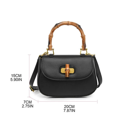 Bolso bandolera vintage con asa de bambú, de cuero