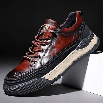 Zapatos deportivos de cuero genuino con cordones para hombre, zapatillas informales de moda
