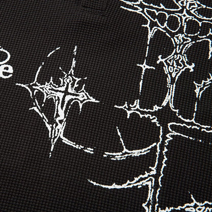 Sudadera unisex de manga larga con cuello gofre y estampado gótico de espinas