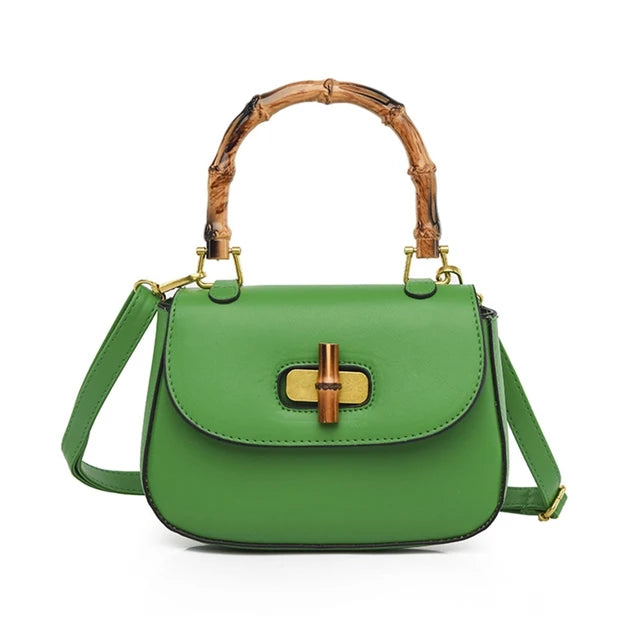 Bolso bandolera vintage con asa de bambú, de cuero