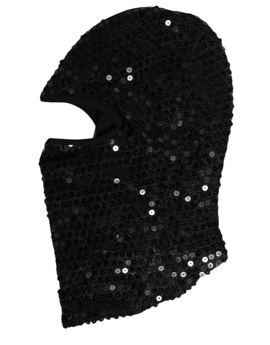 Dolce & Gabbana Black Sequined Nylon Ski Mask Balaclava Hat