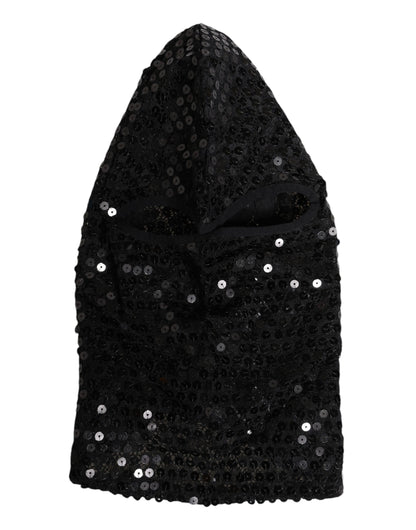 Dolce & Gabbana Black Sequined Nylon Ski Mask Balaclava Hat