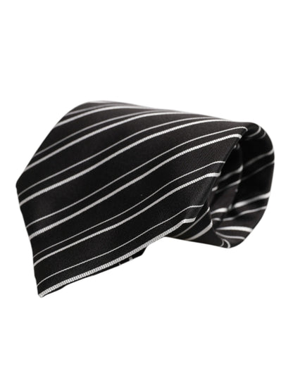 Dolce & Gabbana Black White Stripes Silk Adjustable Necktie Tie